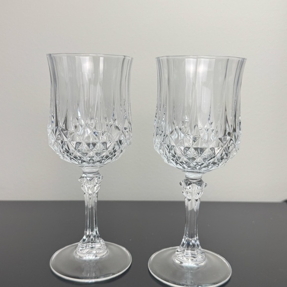 Crystal Glass Blown Water Goblets (set of 2x) Cut Vertical & Criss-Cross Design - Picture 1 of 6